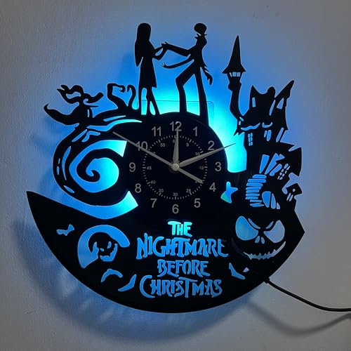 nthetime Jack and Sally Skellington Wanduhr 30,5 cm The Nightmare in Home Before Christmas of Jack und Sally – Retro Wanduhr für Kinder – handgefertigte Dekoration
