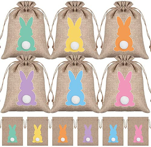 Ailovone 24 Stück Osterhasen Taschen Leinensäckchen Ostertasche Tiere Jutebeutel Geschenk Tasche Tiermotive Süßer Bunny Taschen für Kinder Osterverpackung Geschenkverpackung Tischdeko (24)