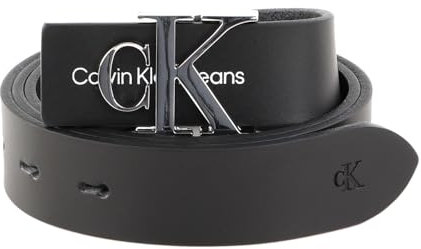 CK Jeans Damen Gürtel Monogram Hardware 3.0 cm Ledergürtel, Schwarz (Black), 100 cm