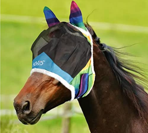 Horses, Fliegenohren Fly Shield Rainbow, Leichte und Atmungsaktive Fliegenmaske, Behindert Nicht das Sichtfeld des Pferdes, Augen und Gehörschutz (S, Mehrfarbig)