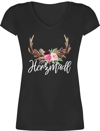 Shirtracer - T-Shirt Damen V Ausschnitt - Kompatibel mit Oktoberfest - Herzmadl