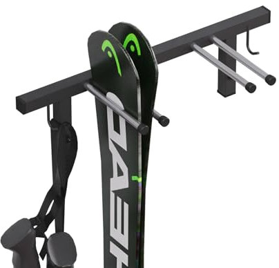 QLS Skihalterung Wand Skihalter für 2 Paare 44 cm Nordic Walking Trekking Stöcke Skiträger Hakenleiste mit schützender Gummierung zur platzsparenden Aufbewahrung S3 2