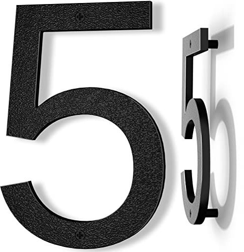 Yafimea Número de casa exterior 20 cm negro, Número grande para pared o valla con diseño moderno y efecto flotante 3D, plástico ABS resistente al clima (5)