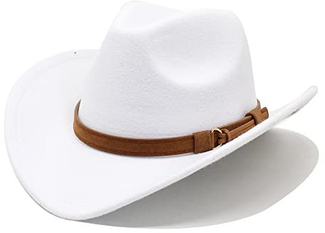 JOELEW Cowboy Hut Western Cowboy Cap Für Herren Vintage Fascinator Hochzeit Weiß Fedoras Mit Breiter Krempe Winter Elegante Damenhüte,Weiß,56-58Cm