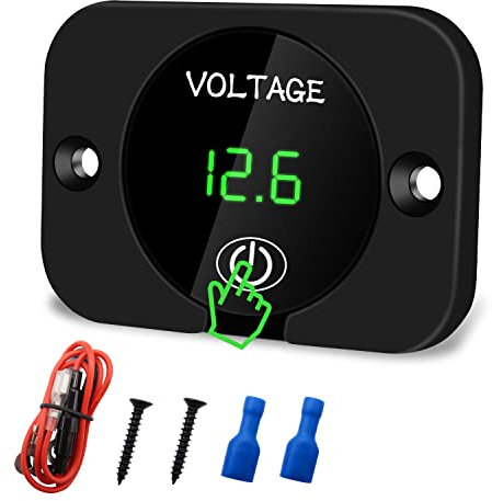 Voltímetro Digital LED DC 12V 24V Voltímetro Digital de Coche Medidor de Voltaje de Pantalla con Interruptor Táctil, Probador de Voltaje a Prueba de Agua para Auto, Moto, Barco, Caravana, Camión