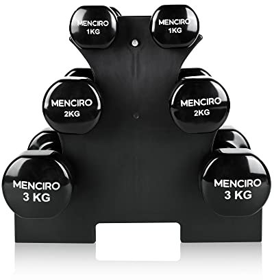 MENCIRO 1KG 2KG 3KG Hanteln Set mit Ständer, 3 Paar Kurzhanteln Gewichte für Zuhause Fitnessstudio und Krafttraining