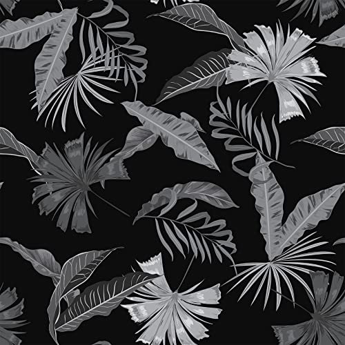 VEELIKE Papier Peint Jungle Noir et Blanc Papier Peint Feuillage Tropical Papier Peint Adhesif Fleur Vintage Papier Adhesif pour Meuble Rouleau Adhesif Decoratif Salon Chambre Cuisine 44,5cm×300cm