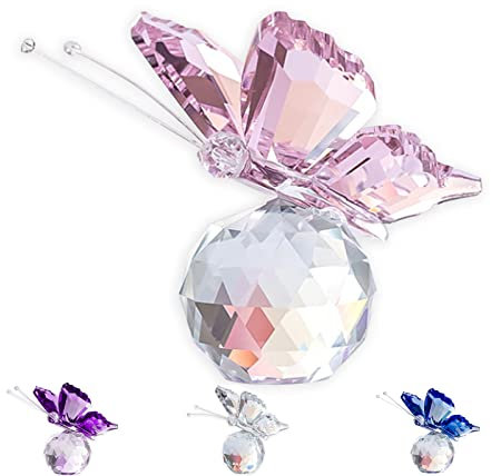Elbourn Kristall-Schmetterling, lila Kristallglas fliegender Schmetterling mit Kugelbasis, Ornament Kunst Glas dekorativ für Wohnkultur Statue Tier Lila Glas Schmetterling Dekor Geburtstag