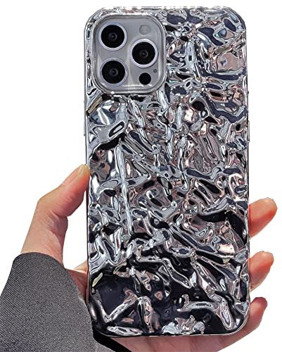 Einaily Glitzer Hülle für iPhone 12 Mini,Bling Glitter Silber Tinfoil 3D Falten Stoßfeste Handyhülle für Frauen und Mädchen Schutzhülle für iPhone 12 Mini Hülle Mode Luxus Weiche Silikon Cover Case