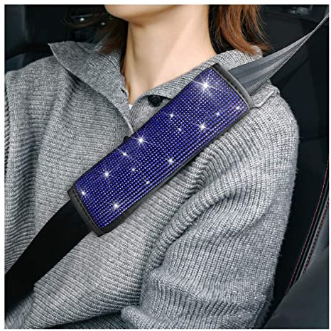 JNNJ 2 Bling Bling Auto Schultergurt Pad, Strass Auto Sicherheitsgurt, Auto Gurtpolster Schutz, Auto Innendekoration Geeignet für alle Fahrzeuge, SUV(Blau)