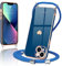 Wirvyuer Handyband Kompatibel mit iPhone 13 Handyhülle Necklace Hülle mit Band zum Umhängen Kameraschutz Liebesherz Schutzhülle mit Halsband Galvanik Silikon Umhängetasche für iPhone 13 Blau