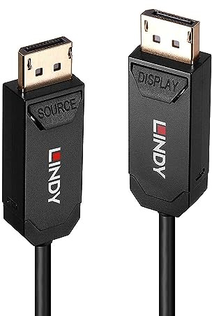 LINDY 38523 30m Fibre Optic Hybrid DisplayPort 2.0 UHBR10 Kabel, Glasfaser Hybrid, AOC Kabel, 4K@144Hz, 8K@60Hz, 40Gbit/s