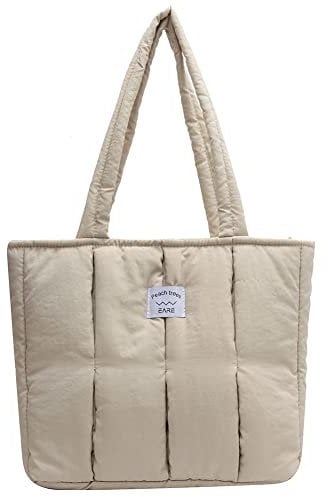 TIAASTAP Puffer Tote Bag für Damen Groß Handtasche Einfarbig Schultertasche Shopper Tasche Tote Bag mit Reißverschluss Gesteppte Tasche Stepptasche Umhängetasche für Einkaufen Reisen Arbeit