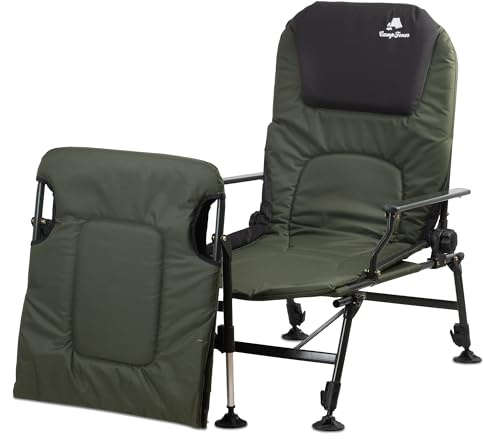 CampFeuer Sedia da Pesca 2 in 1 Verde Oliva | Sedia da Campeggio Regolabile in Altezza | Sedia da Carpa Pieghevole con poggiapiedi | Outdoor Travelchair per Campeggio, Tenda, Pesca