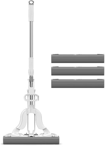 PVA Sponge Mop, Hands Free Self Wringing Mop , Self Squeeze Sponge Mop for Tile Marble Laminate Floor Cleaning ( Size : Mop+3 cloth )