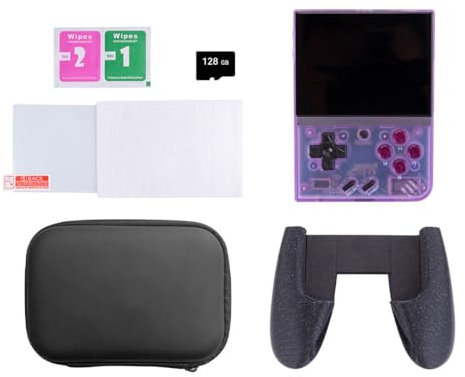 Purfresh Miyoo Mini Plus Handheld Game Console for Kids Adults, 3.5-inch Gaming Console with Storage Bag Game Card Game Controller Handle Tempered Glass Screen Protector-128G