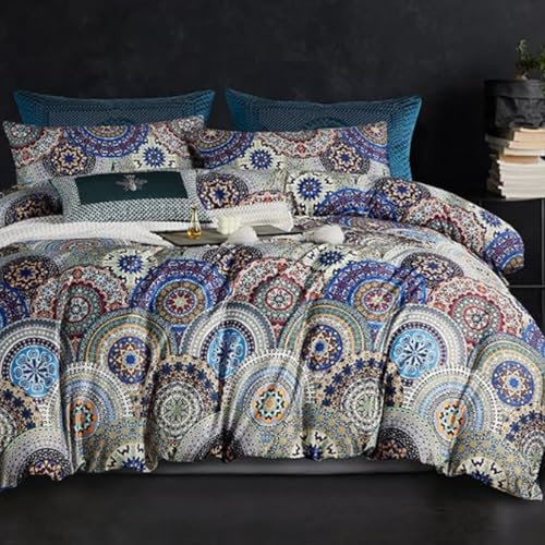 Tospass Bohemian Bettwäsche 135x200 4 Teilig Boho Vintage Indisch Wende Bettwäsche Set Böhmisch Bettbezug Blau Grün Mandala 100% Mikrofaser 2 Deckenbezug mit Reißverschluss 2 Kissenbezug 80x80cm