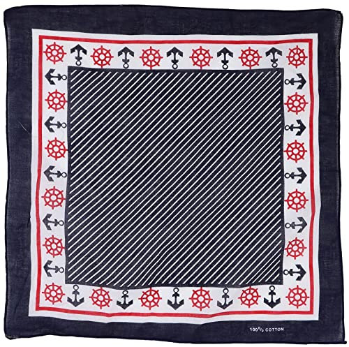 Superfreak Bandana Tuch - gestreift - maritime Ornamente - blau-rot-weiß - quadratisches Kopftuch