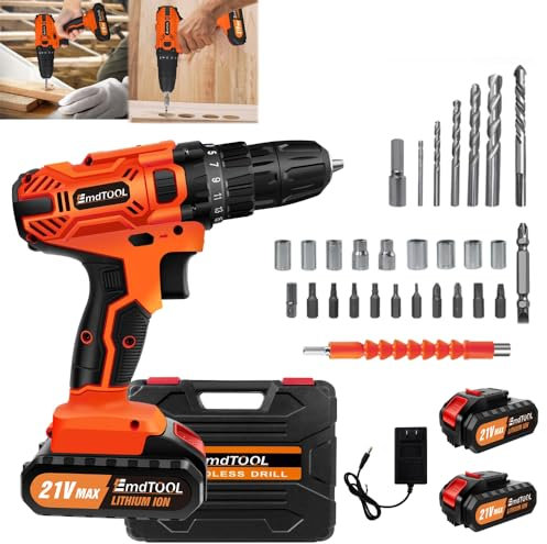 Akku-Bohrschrauber 21V Akkuschrauber Set mit 1.5 Ah Akku, 2-Gang Akku Schlagbohrschrauber 25+1 Drehmomentstufen, 45Nm Drehmoment, LED-Licht, Akku Bohrmaschine mit 26tlg Zubehör für Haus Garten DIY