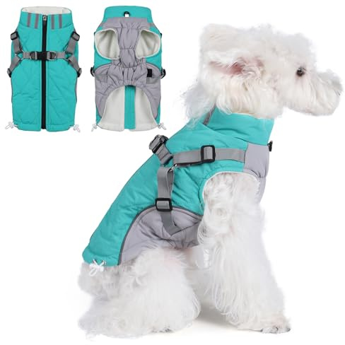 Poseca Wasserdichter Hundemantel mit integriertem Geschirr, Winterjacke für kaltes Wetter, warme winddichte reflektierende Weste für kleine, mittelgroße und große Hunde