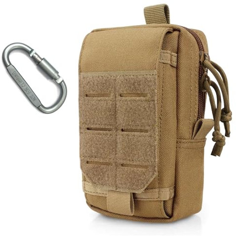 EDC Molle Tasche Klein Taktische Gürteltasche Herren Handytasche Polizei Gürtel Zubehör Pouch Geeignet für Rucksack Weste Radio Handy Klett Bag (Khaki)