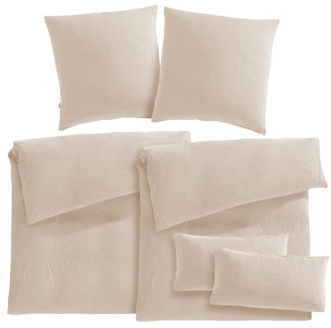 Pure Label Musselin Bettwäsche 135x200 - 6er Set Konstruiert aus Bettbezug 135 x 200, Kissenbezüge 80x80, 40x80 Mit Baumwolle, Weiche, Beige