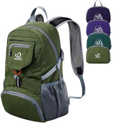 WATERFLY Ultraleicht Faltbar Klein Rucksack: 20L Leicht Packable Wanderrucksack Tagesrucksack Trekkingrucksack Outdoor Sportlich Backpack Travel Daypack für Herren Damen (Armeegrün)