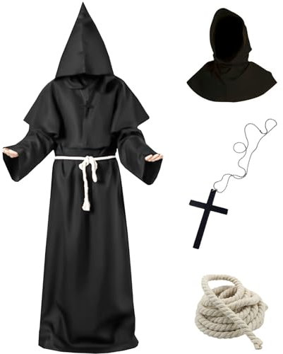 Tutukyle Costume da Monaco Medievale, Abito da Mago Medievale, Abito da Sacerdote Rinascimentale, Oggetti di Scena di Halloween Cosplay per Costumi in Maschera, Mardi Gras(XXL)