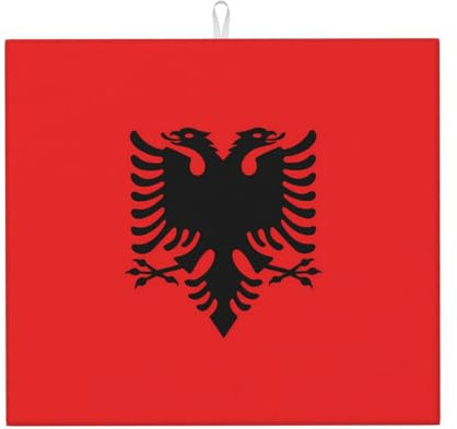 WZYWHJ Abtropfmatte mit albanischer Flagge für Küche: aus Schwamm, wasserabsorbierend, mit Umhängeband zum Aufhängen, 45,7 x 40,6 cm