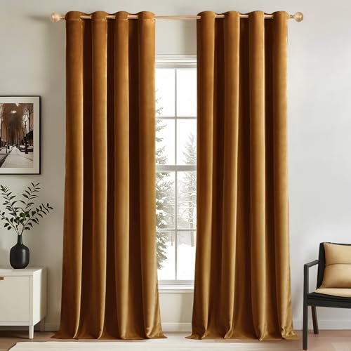 MIULEE Braun Gold Samtvorhang Ösen 2er Set 140X245, Blickdichte Vorhänge Samt für Schlafzimmer Wohnzimmer, Wunderschön Weich Vorhang Verdunkelung Velvet Curtains, Verdunkelnd Samt Gardinen Blickdicht