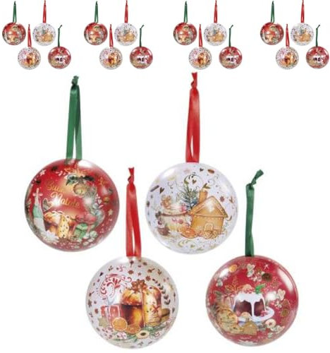 Weihnachtskugeln aus Metall, zum Öffnen und Personalisieren, 12 Stück, Motiv: Süßes