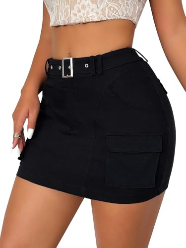 Cargo Skirts for Women Low Waist Button Mini Skirt with Pockets(0003,B,L)