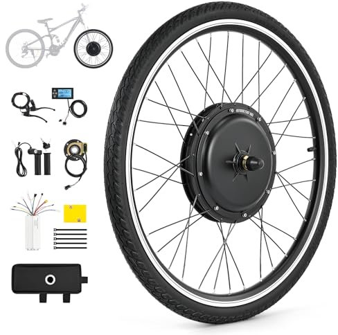 CO-Z Kit de Conversion pour Vélo Électrique 48V 1000W Roue Avant 26, Kit de E-Bike Moteur Moyeu Roue Électrique avec Affichage LCD & Système Pas
