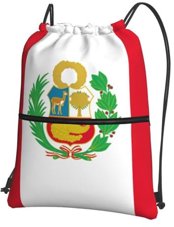 sttung Stilvoller Rucksack mit Peru-Flagge und Kordelzug, für Herren, Damen, Reisen, Sport und Alltag, Schwarz , One size