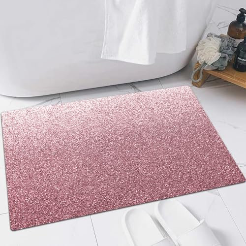 FSDGY Badvorleger Fußmatte Flauschig Teppich Badezimmerteppich Duschmatte für Bade & Wohnzimmer Schlafzimmer,Roségold rosa Glitzer Textur Hintergrundpapier in lila Farbe mit reflektierender,60x90 cm