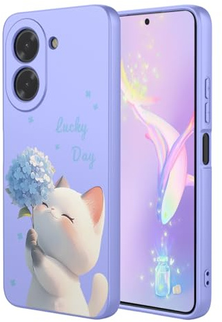 YUEQIAN Flüssig Silikon Hülle für Xiaomi Redmi A5 4G, Ultradünn Weich Liquid TPU Stoßfest Schutzhülle, Blumen Cartoon Muster Mikrofaserfutter Mädchen Handyhülle - Cat