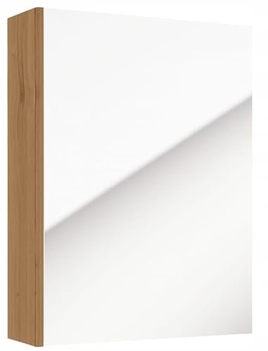 .Deftrans Hängeschrank mit Spiegel 60x50x15 cm – Badezimmer Wandschrank in Eiche Craft – schmal & modern