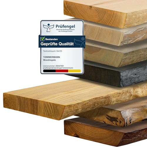 tømmermann - Wandregal mit Baumkante - massives Schweberegal Farbe Bernstein 70 cm Länge - Regalbrett aus Eschenholz 100% natürlich - Rustikales Wandboard mit unsichtbarer Wandmontage Massivholzbrett