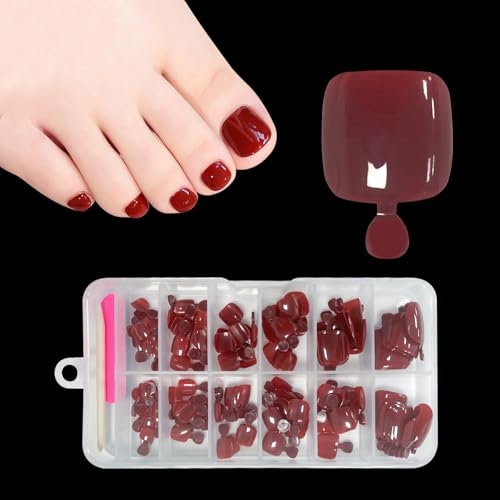 ZAHRVIA Faux Ongles pour Orteil D'été Rouge Faux Ongles-120 Pièces 12 Taille D'Orteil Pleine Couverture Ongles Conseils Pied Ongles pour Femmes et Filles Nail Art Décorations (Red)