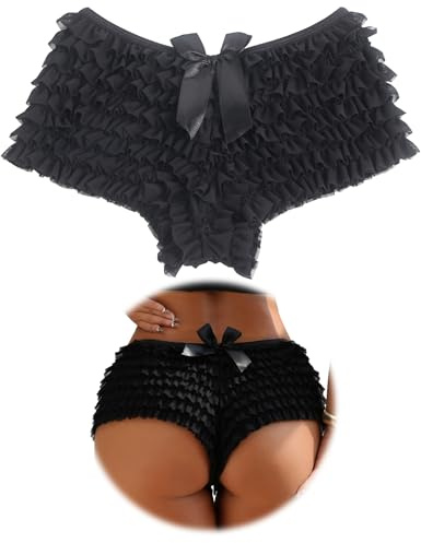 ohmydear Women's Frilly Knickers Bloomer Ruffle Micro Shorts with Bow | Y2K Fashion, Coquette Style, Multi-Layer Mesh, Festival Burlesque Costume, Plus Size, UK 10-20