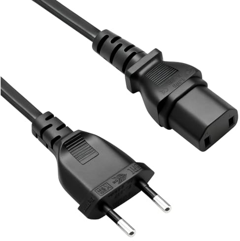 Cavo di alimentazione Europa CEE 7/17 su C17, nero, lunghezza 1,5 m, 1 mm², spina piatta
