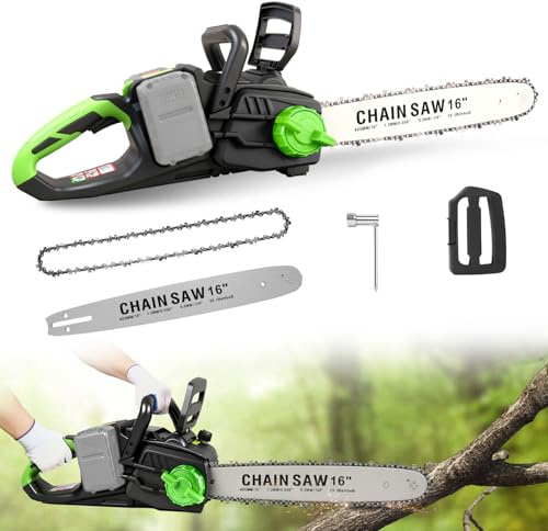Cordless Chainsaw 16inch Brushless Electric Chainsaw Battery Powered Chain Saw for Sawing Wood Cutting Tree Branch, Powerful Electric Chain Saw with Auto Oiler&Tool-Free Tensioning, 11m/s Chain Speed