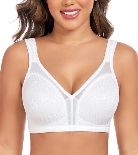 Curyon Plus Size Everyday Bras for Women Minimizer Full Coverage Non Padded Wirefree White 40E