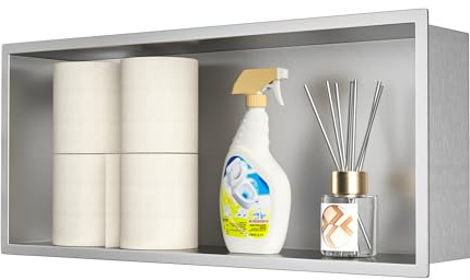 Bernkot Unterputz-Duschnische aus 304 Edelstahl, nutzbar als Toilettenregal | Wandnische Dusche Badezimmerregal für über die Toilette,Multifunktional&Platzsparend,600×250mm,gebürstet