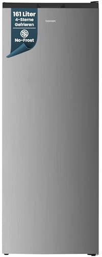 homeX FSN1611E-S Gefrierschrank NoFrost Tiefkühlschrank groß 161 Liter | 4-Sterne Gefrieren, Freezer No Frost, Gefrierschränke freistehend, Super-Frost-Funktion, leise 39 dB, silber