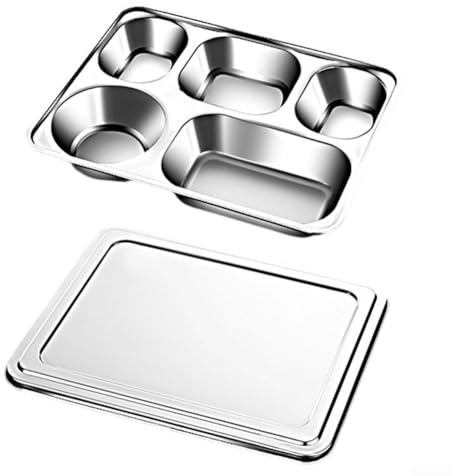 Assiette divisée en acier inoxydable avec couvercle, plateau à 4 ou 5 compartiments pour adultes, design fonctionnel pour manger organisé à la maison ou à l'extérieur (B)