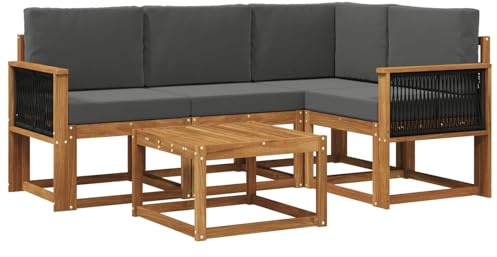 vidaXL Outdoor-Sofagarnitur 5 pcs Natur und Anthrazit Polyester, Gartenmöbel, modernes Loungesofa, Eckset für die Terrasse, Robustes Sitzmöbel für drinnen und draußen