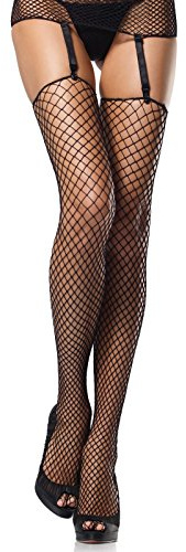Leg Avenue Women's Plus Size Fishnet Stockings and Garter Belt Set, Black, Queen