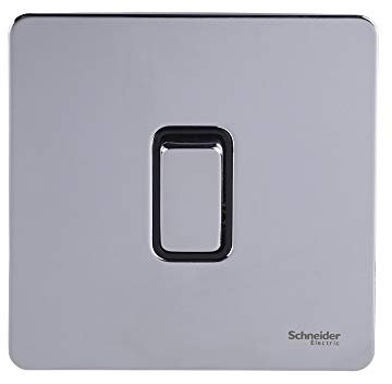 Schneider Electric Ultimate Screwless Flat Plate - Single Light Switch Double Pole, 20AX, GU2410BPC, Polished Chrome with Black Insert