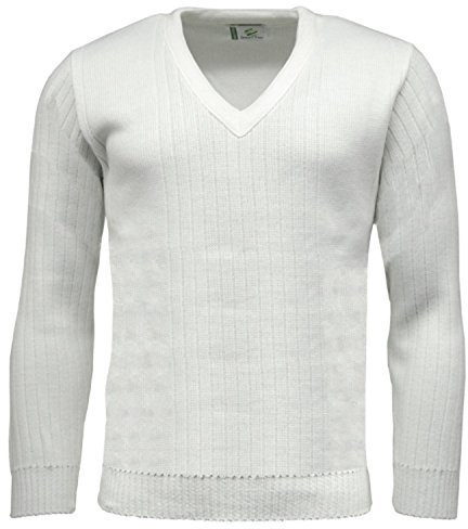 Bowlswear Unisex Lawn Bowling Bowls White 100% Acrylic Premium Quality Ribbed V’ Neck Pullover Jumpers (XL)